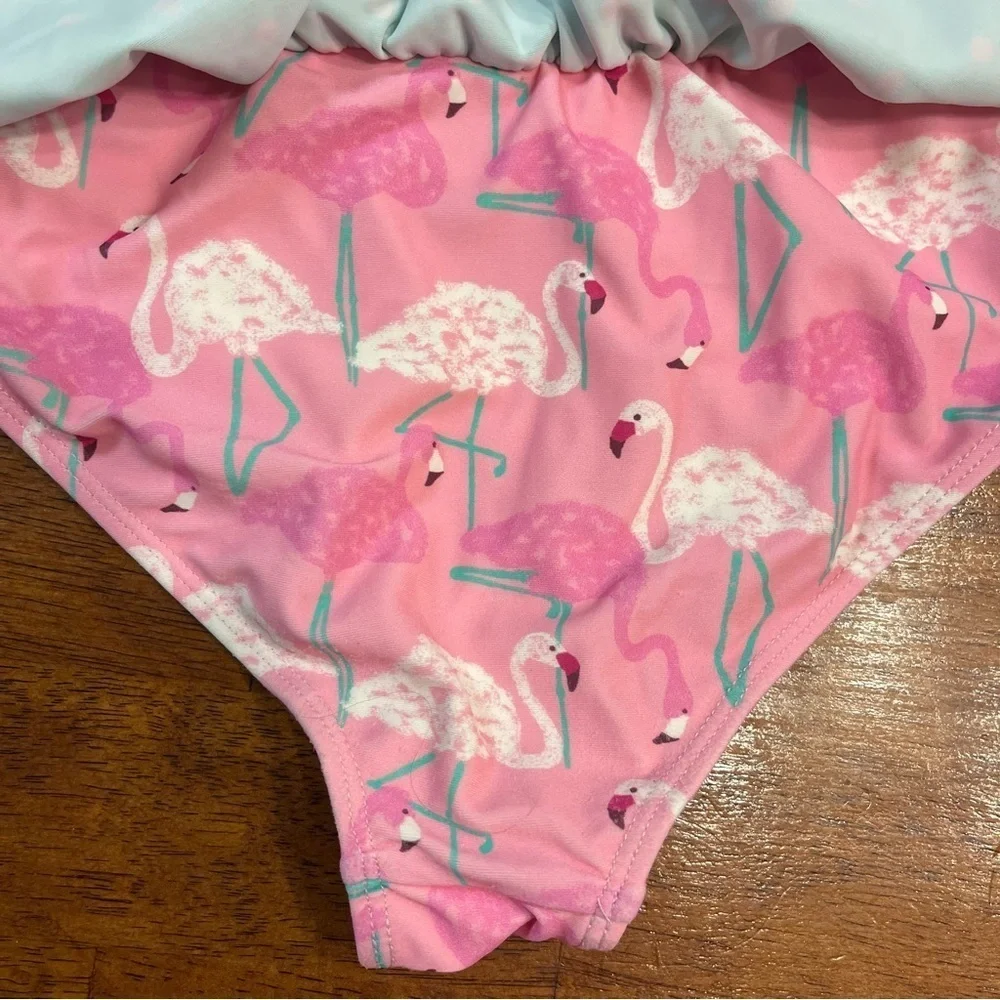 Matilda Jane pink blue flamingo polka dot one piece swim suit size 10